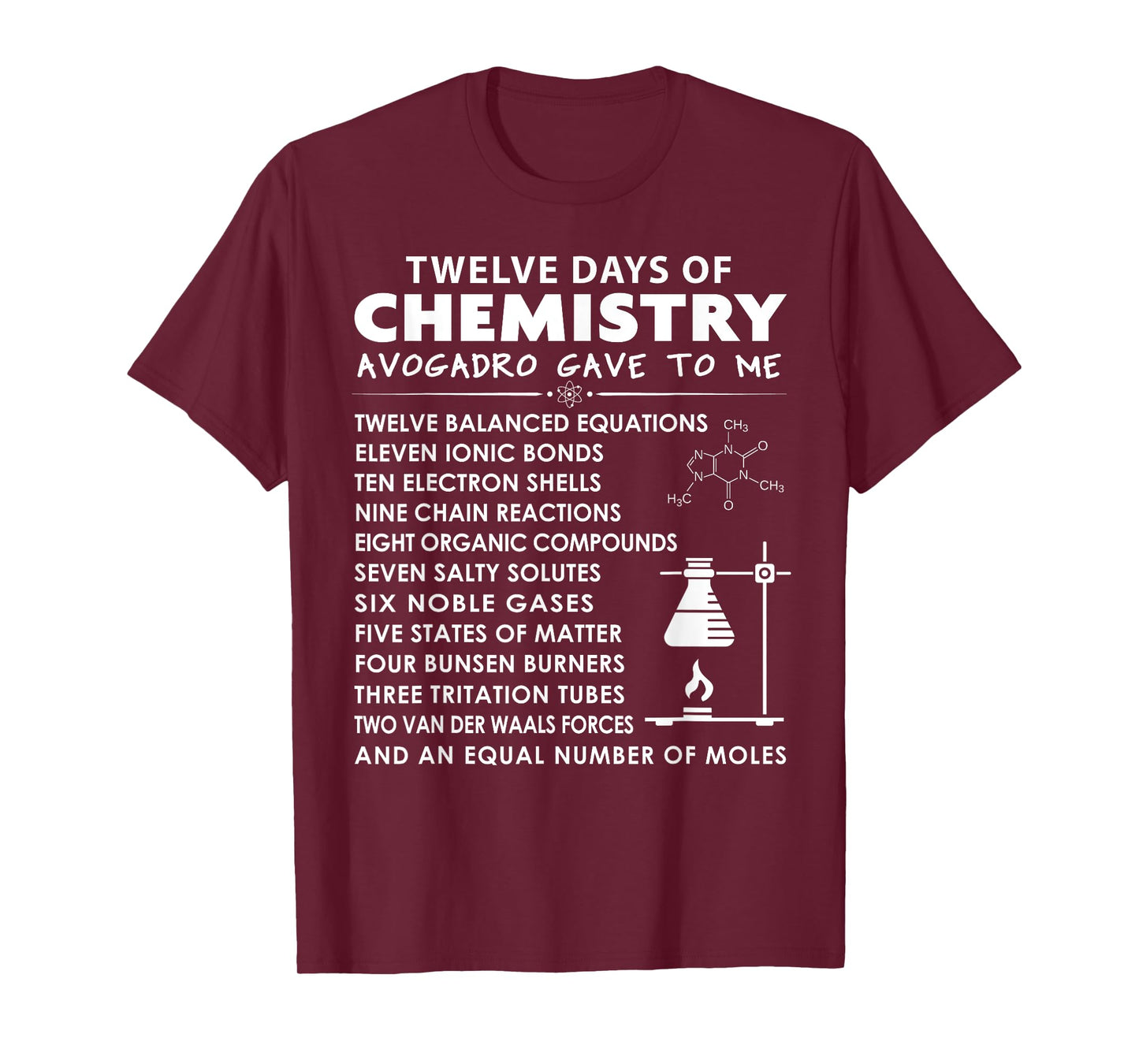 12 Days of Chemistry - Chemistry Teacher Christmas T-Shirt for Men Women Kids