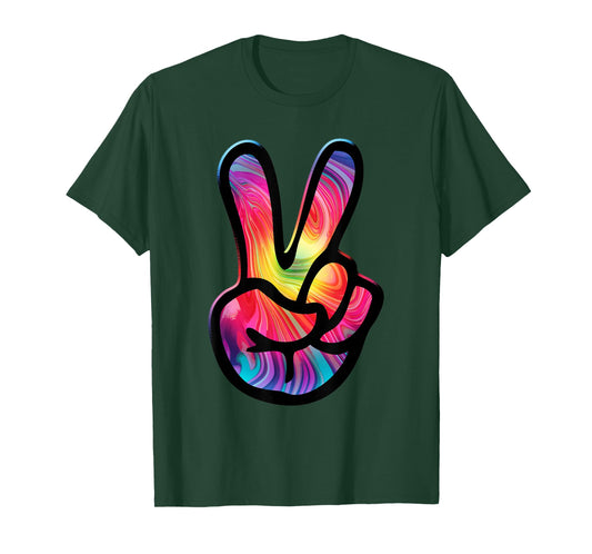 60s 70s Tie Dye Peace Hand Sign Shirt - Hippie T-Shirt